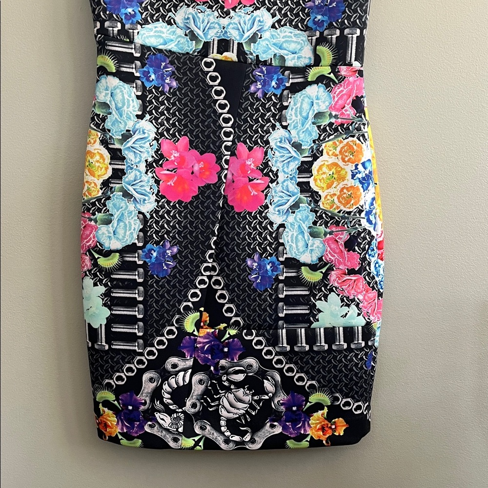 Nicole Miller Artelier Black/Pink Nuts and Bolts Floral sleeveless Dress 6 new - Picture 4 of 15